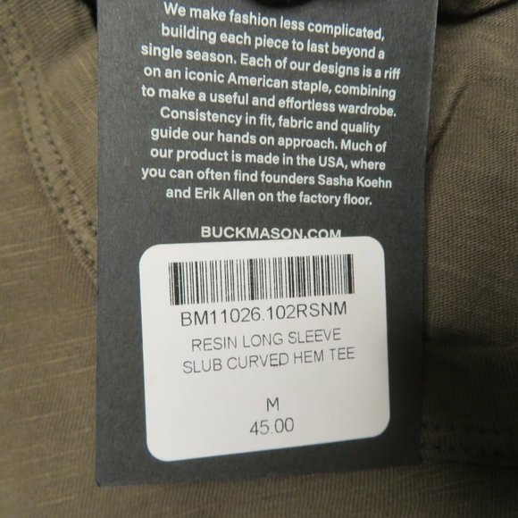 Buck Mason Mens Resin Slub T-Shirt Curved Hem L/S - Picture 4 of 10